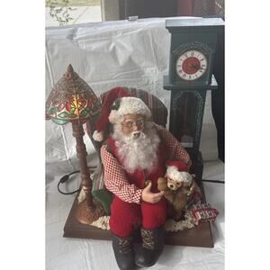 Holiday Creations Animated Santa-Puppy By Grandfather Clock Cassette Player READ